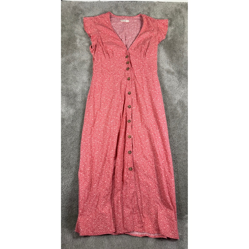 Marine Layer Coral Pink Floral Hemp Tencel Maxi Dress Pockets Small